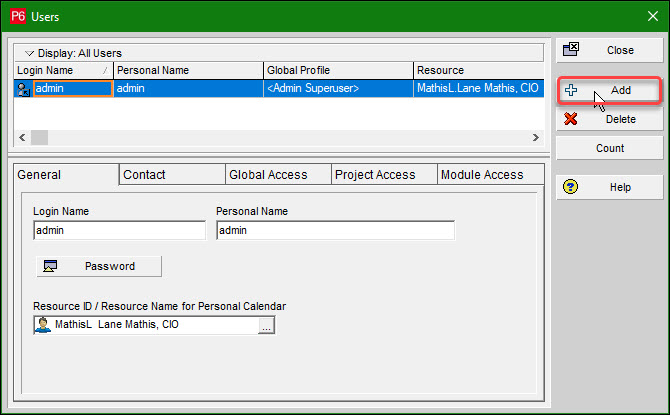 Adding a New User in P6 Professional