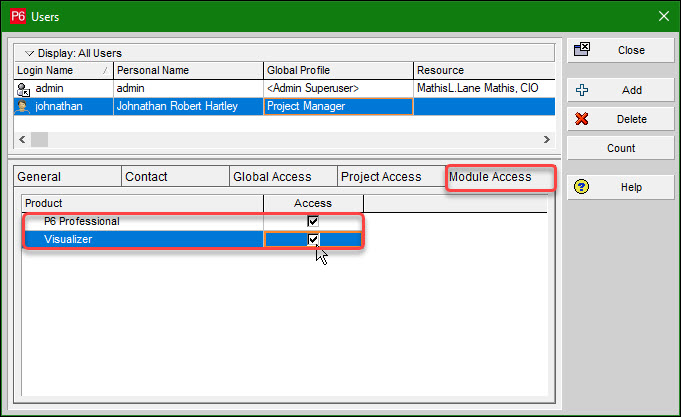 Assigning Module Access in P6